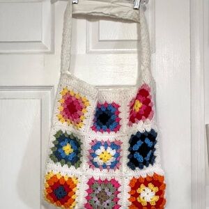 crocheted sewed in lining tote bag, HANDMADE